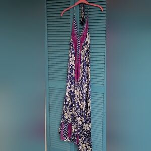 Blue and Pink Maxi Dress with Halter Neck